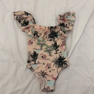 Janie and Jack Pink and Green One Piece Swim with Ruffles